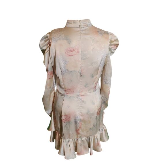 Bardot Sharna 80s inspired Satin Floral Ruched Puff Sleeve Mini Dress sz 8 - Picture 10 of 12